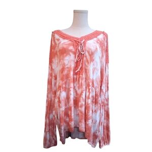 French Laundry Vintage Womens Lace Trim and Tie Front Top Size Large